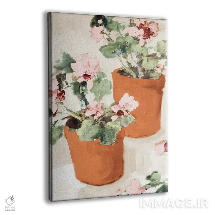 تابلو دکوراتیو شمعدانی صورتی در گلدان اثر جین اسلیوکا - نمای پرسپکتیو محصول