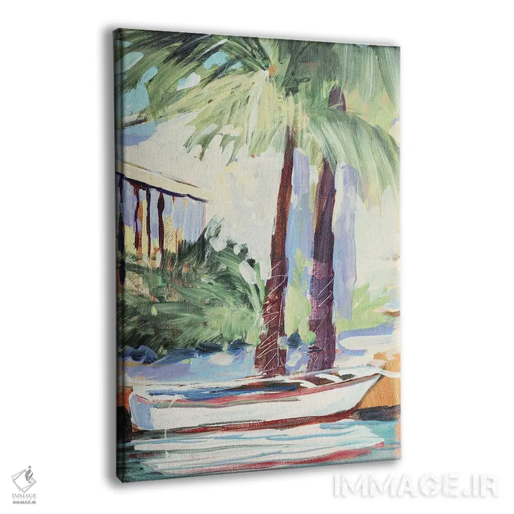 تابلو دکوراتیو پهلو گرفته کنار نخل ها اثر جین اسلیوکا - نمای پرسپکتیو محصول