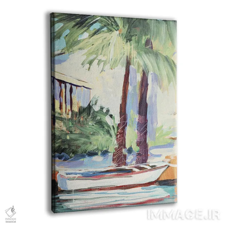 تابلو دکوراتیو پهلو گرفته کنار نخل ها اثر جین اسلیوکا - نمای پرسپکتیو محصول