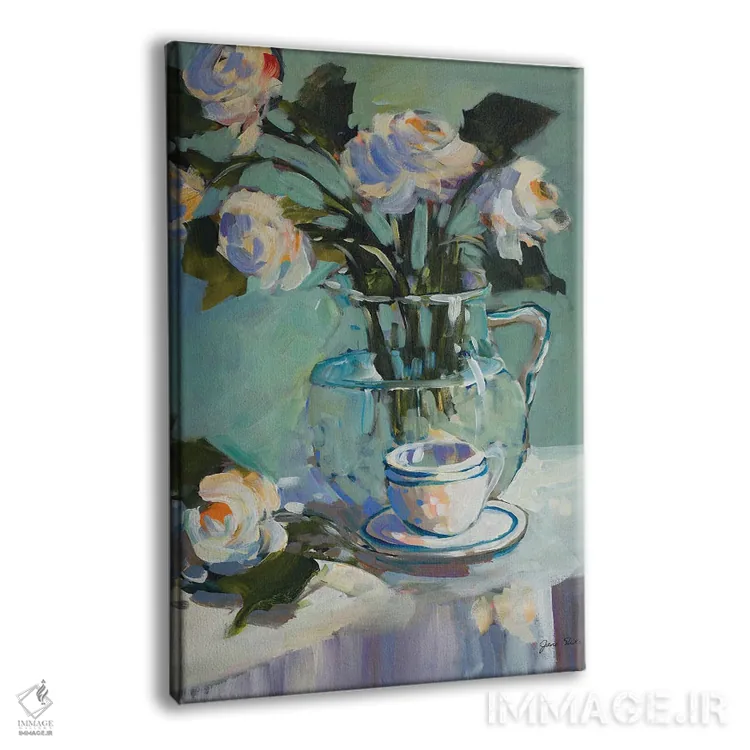 تابلو دکوراتیو گل ها و چای اثر جین اسلیوکا - نمای پرسپکتیو محصول