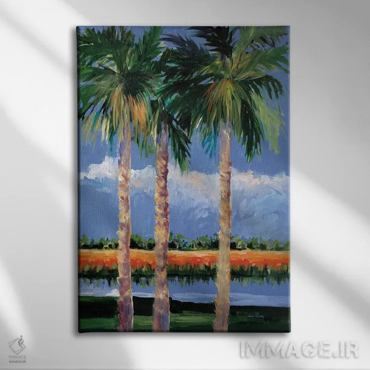 تابلو دکوراتیو ساحل نخل ها اثر جین اسلیوکا - نمای روبهرو روی دیوار