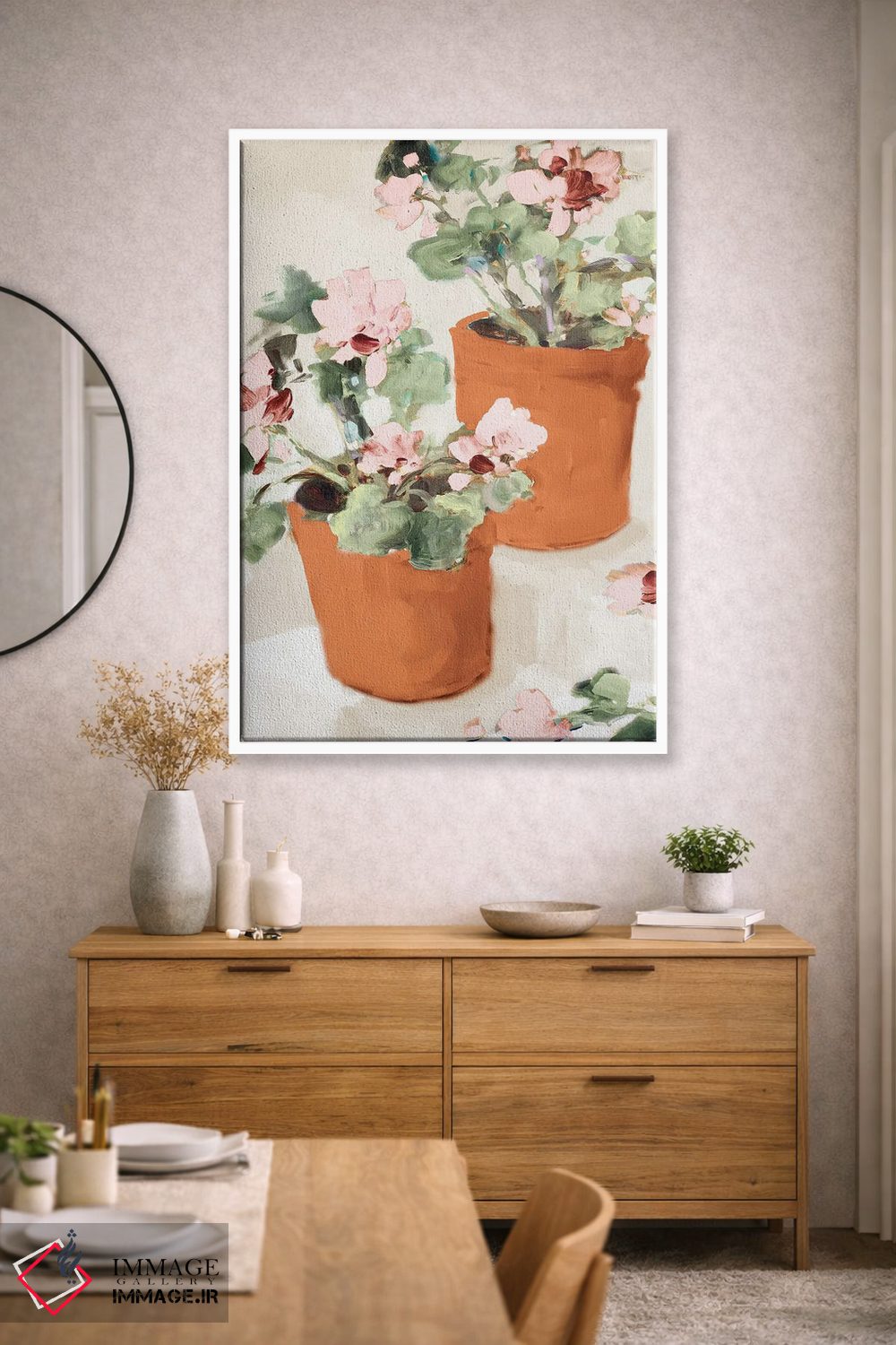 تابلو دکوراتیو شمعدانی صورتی در گلدان اثر جین اسلیوکا - D2W