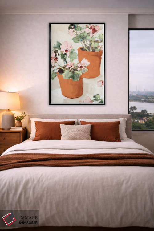 تابلو دکوراتیو شمعدانی صورتی در گلدان اثر جین اسلیوکا - D5B