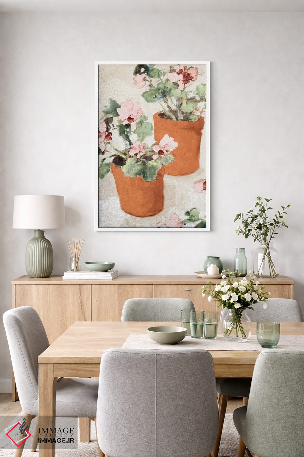 تابلو دکوراتیو شمعدانی صورتی در گلدان اثر جین اسلیوکا - D6W