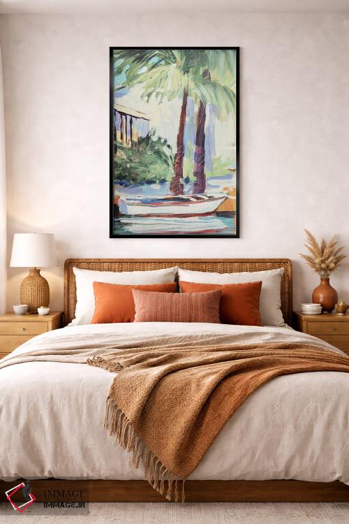 تابلو دکوراتیو پهلو گرفته کنار نخل ها اثر جین اسلیوکا - D2B