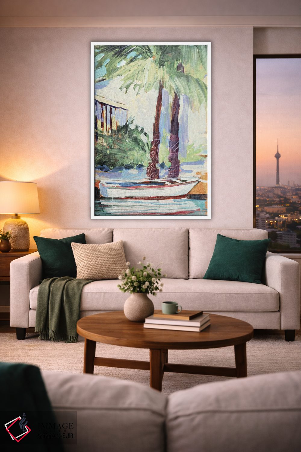 تابلو دکوراتیو پهلو گرفته کنار نخل ها اثر جین اسلیوکا - D1W