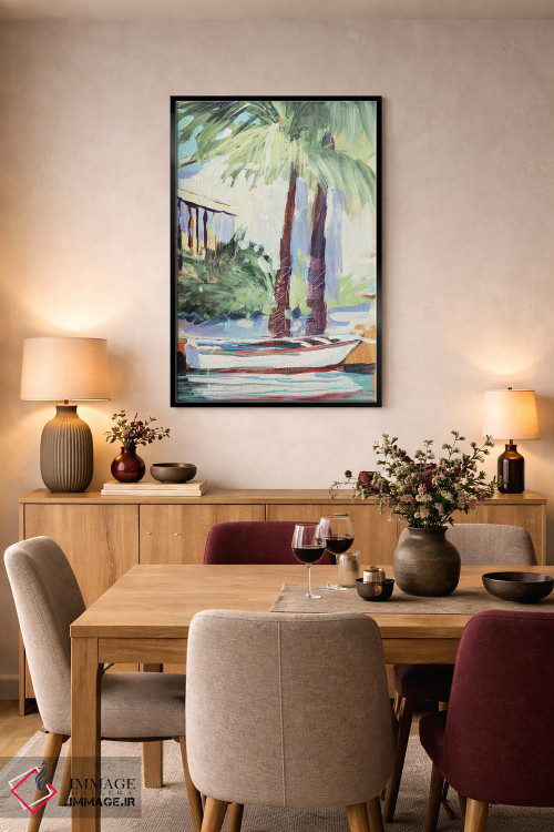 تابلو دکوراتیو پهلو گرفته کنار نخل ها اثر جین اسلیوکا - D3B