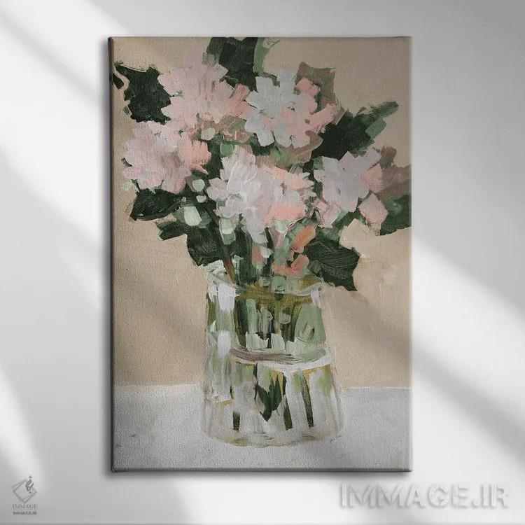 تابلو دکوراتیو دسته گل صورتی اثر جین اسلیوکا - نمای روبهرو روی دیوار