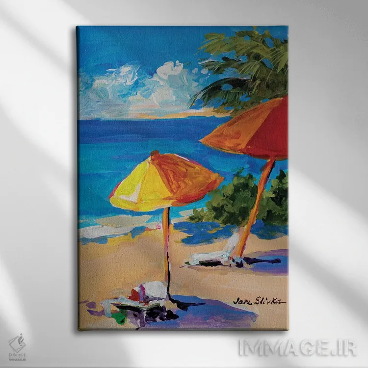 تابلو دکوراتیو ساحل کارائیب اثر جین اسلیوکا - نمای روبهرو روی دیوار