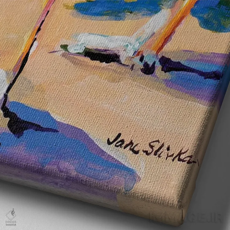 تابلو دکوراتیو ساحل کارائیب اثر جین اسلیوکا - نمای نزدیک بافت بوم