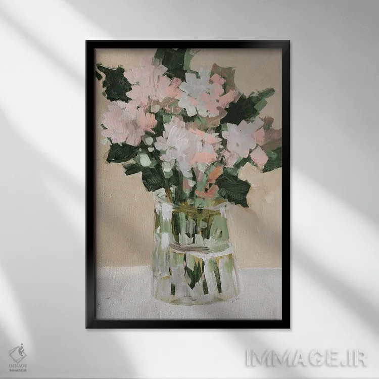 تابلو دکوراتیو دسته گل صورتی اثر جین اسلیوکا - نمای قابدار مشکی