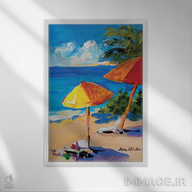 تابلو دکوراتیو ساحل کارائیب اثر جین اسلیوکا - نمای قابدار سفید