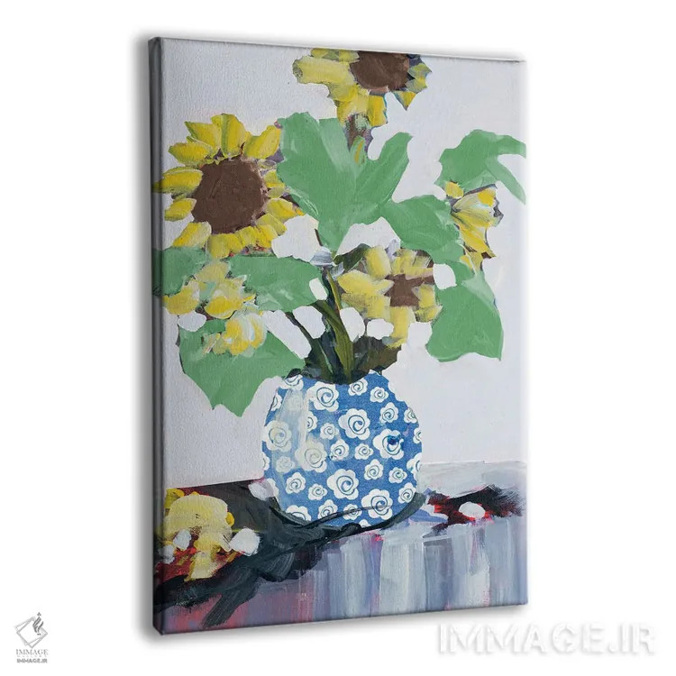 تابلو دکوراتیو آفتابگردان ها در گلدان تزیینی اثر جین اسلیوکا - نمای پرسپکتیو محصول