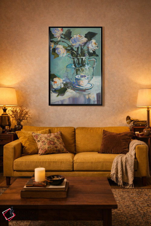 تابلو دکوراتیو گل ها و چای اثر جین اسلیوکا - D5B