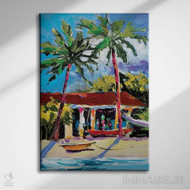 تابلو دکوراتیو ساحل کارائیب اثر جین اسلیوکا - نمای روبهرو روی دیوار