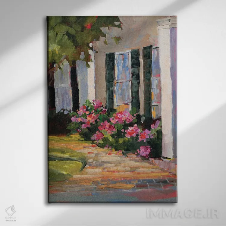 تابلو انتزاعی پنجره باغچه اثر جین اسلیوکا - نمای روبهرو روی دیوار