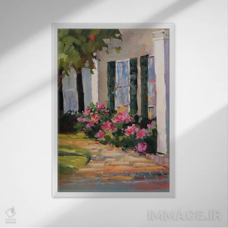 تابلو انتزاعی پنجره باغچه اثر جین اسلیوکا - نمای قابدار سفید