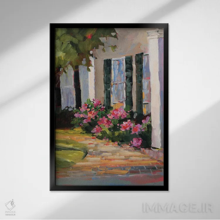 تابلو انتزاعی پنجره باغچه اثر جین اسلیوکا - نمای قابدار مشکی
