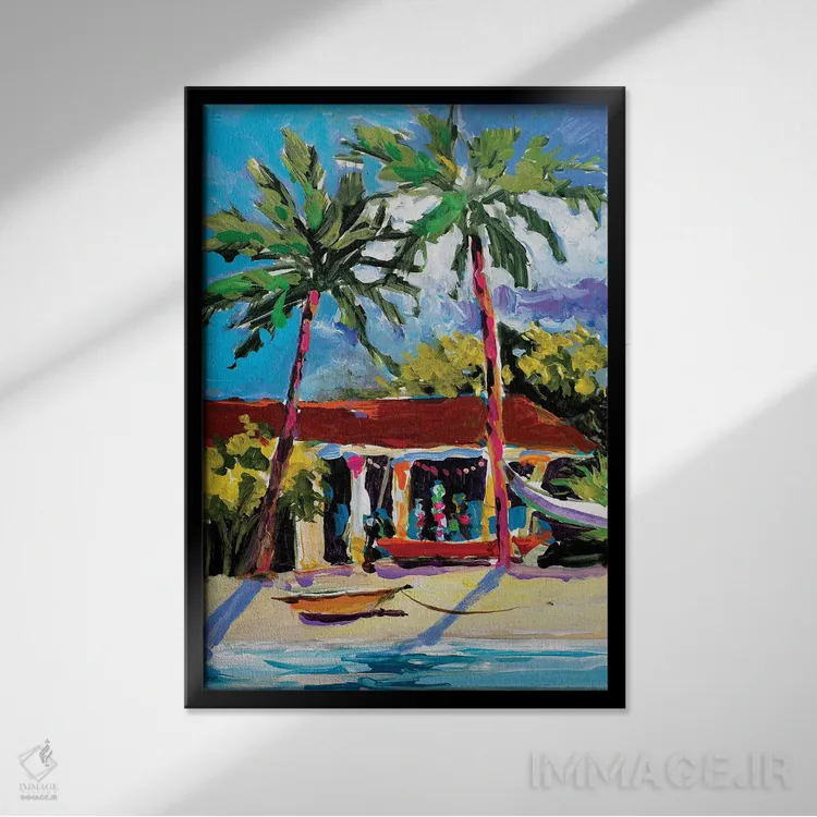 تابلو دکوراتیو ساحل کارائیب اثر جین اسلیوکا - نمای قابدار مشکی