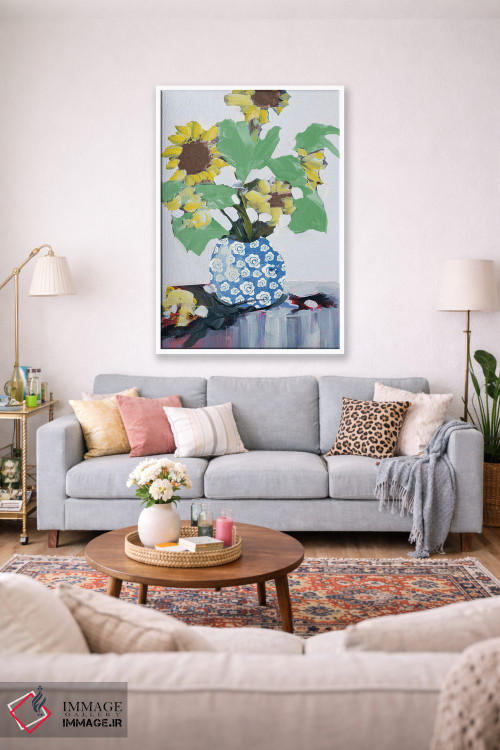 تابلو دکوراتیو آفتابگردان ها در گلدان تزیینی اثر جین اسلیوکا - D1W