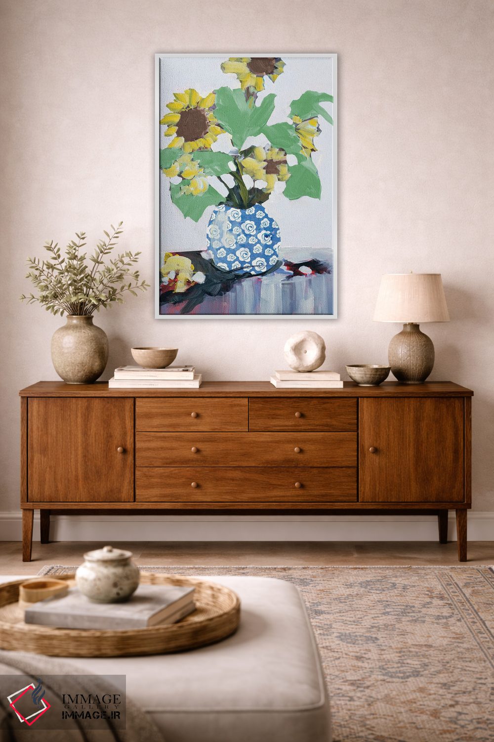 تابلو دکوراتیو آفتابگردان ها در گلدان تزیینی اثر جین اسلیوکا - D2W