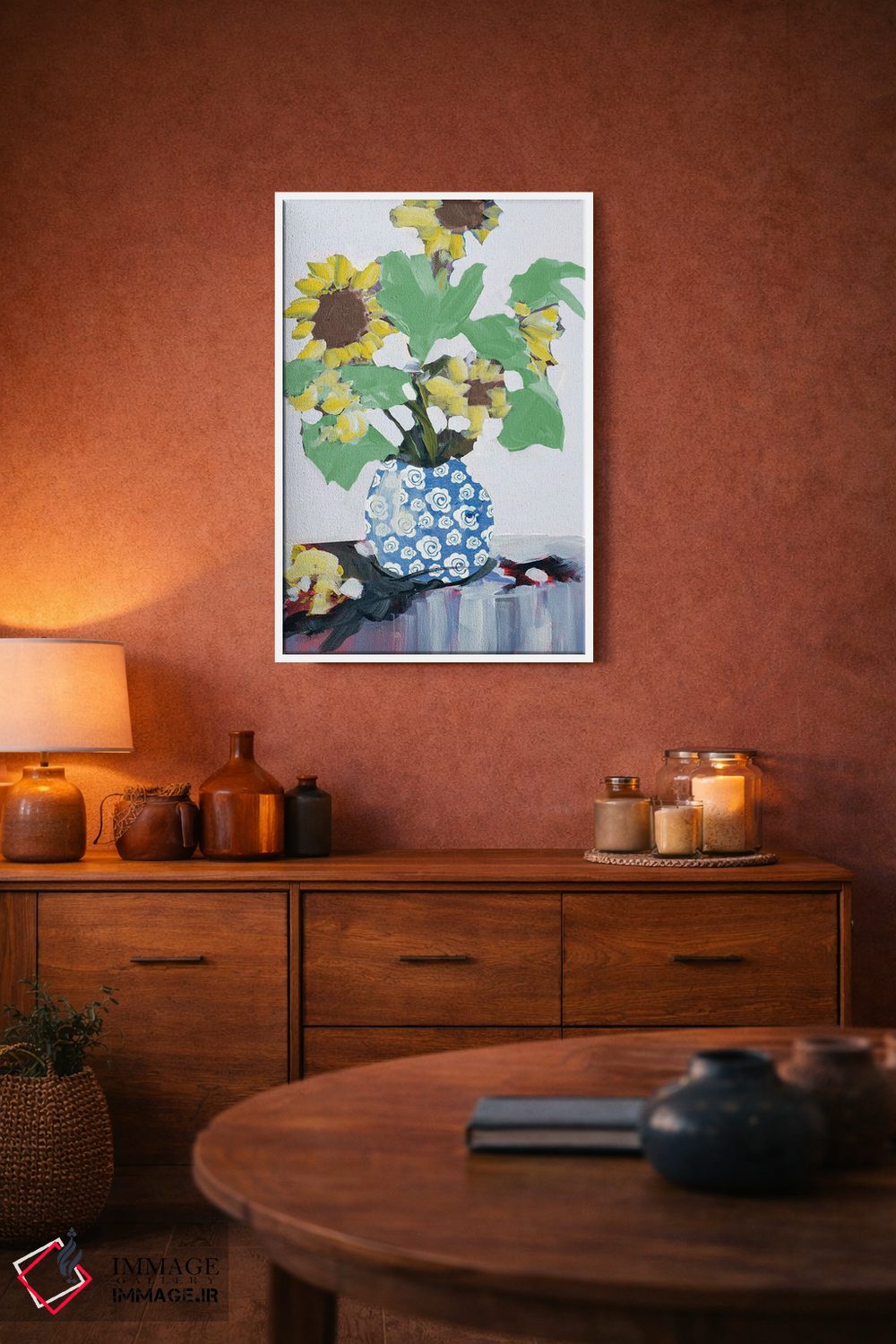 تابلو دکوراتیو آفتابگردان ها در گلدان تزیینی اثر جین اسلیوکا - D3W