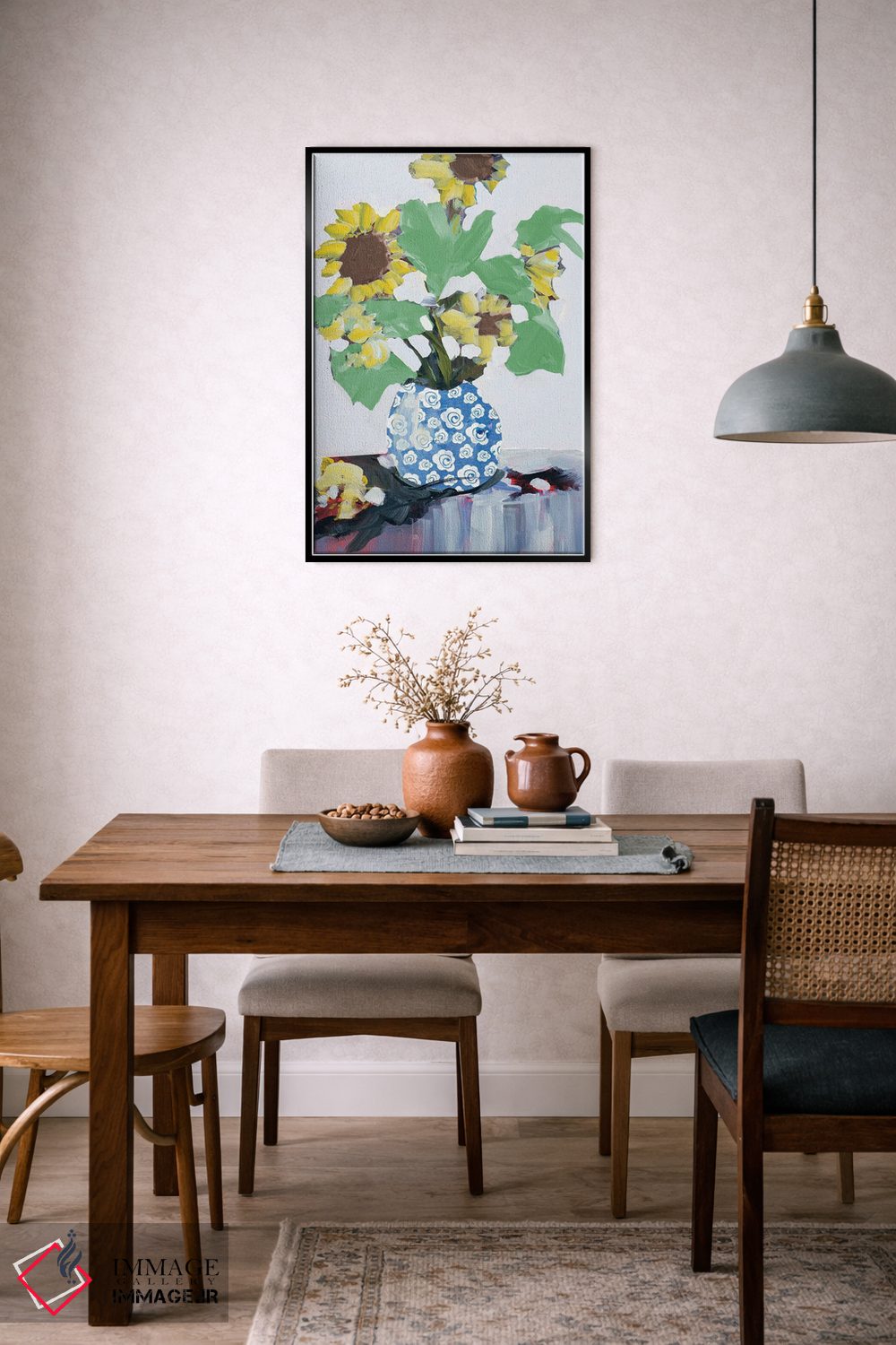 تابلو دکوراتیو آفتابگردان ها در گلدان تزیینی اثر جین اسلیوکا - D6B