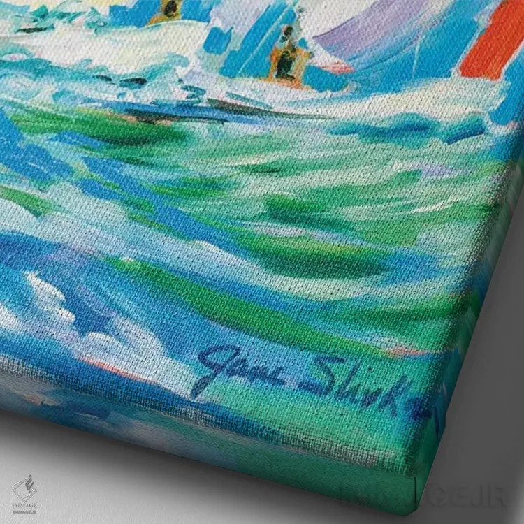 تابلو دکوراتیو بیا با قایق برویم اثر جین اسلیوکا - نمای نزدیک بافت بوم