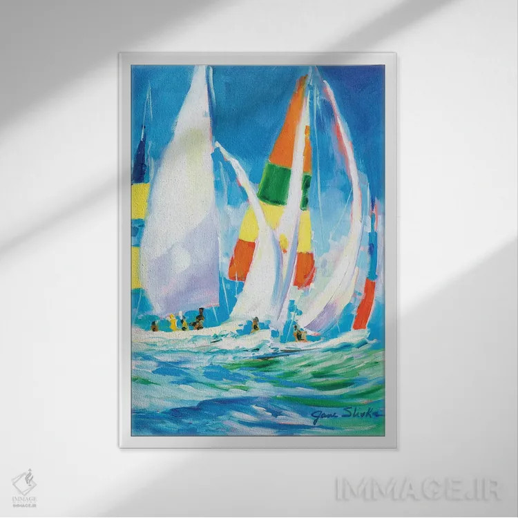 تابلو دکوراتیو بیا با قایق برویم اثر جین اسلیوکا - نمای قابدار سفید