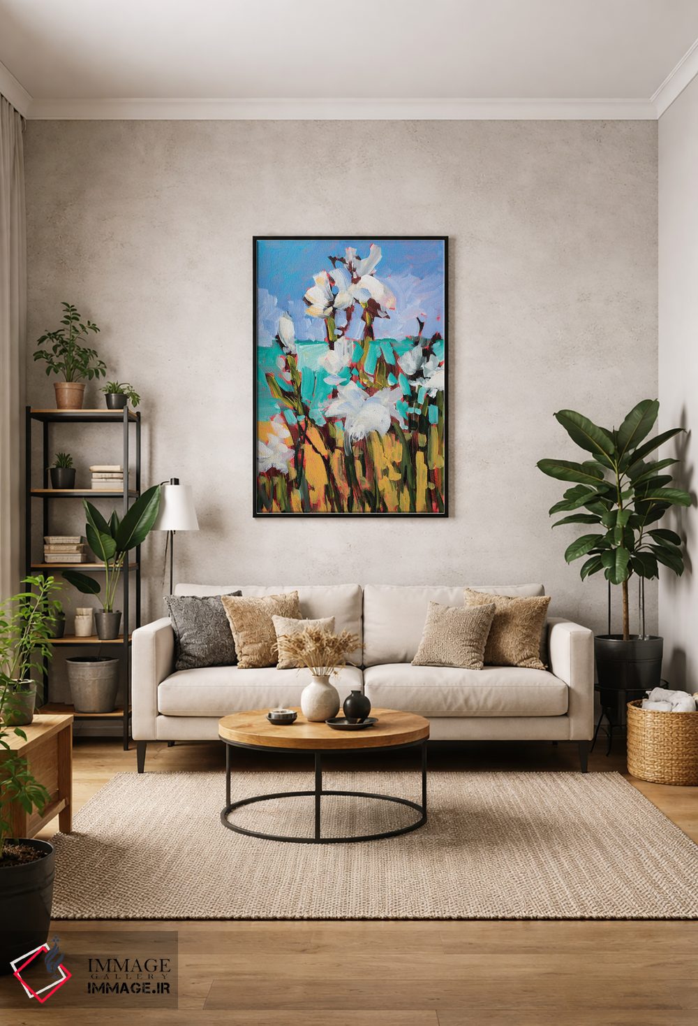 تابلو انتزاعی گل ها کنار ساحل اثر جین اسلیوکا - D2B