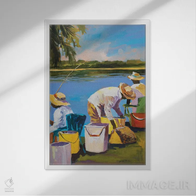 تابلو دکوراتیو ماهیگیری I اثر جین اسلیوکا - نمای قابدار سفید