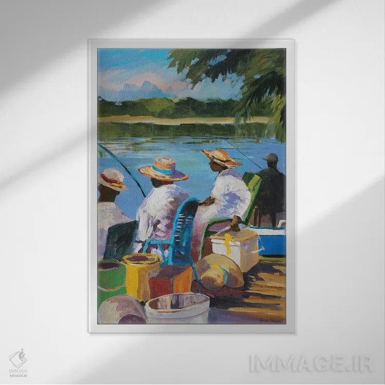 تابلو دکوراتیو ماهیگیری II اثر جین اسلیوکا - نمای قابدار سفید