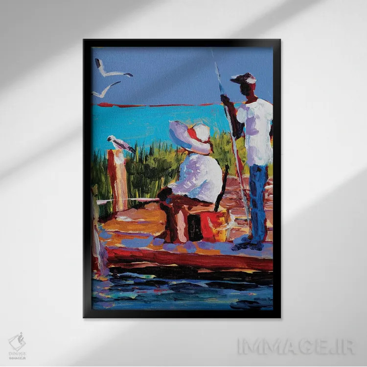 تابلو دکوراتیو ماهیگیری III اثر جین اسلیوکا - نمای قابدار مشکی