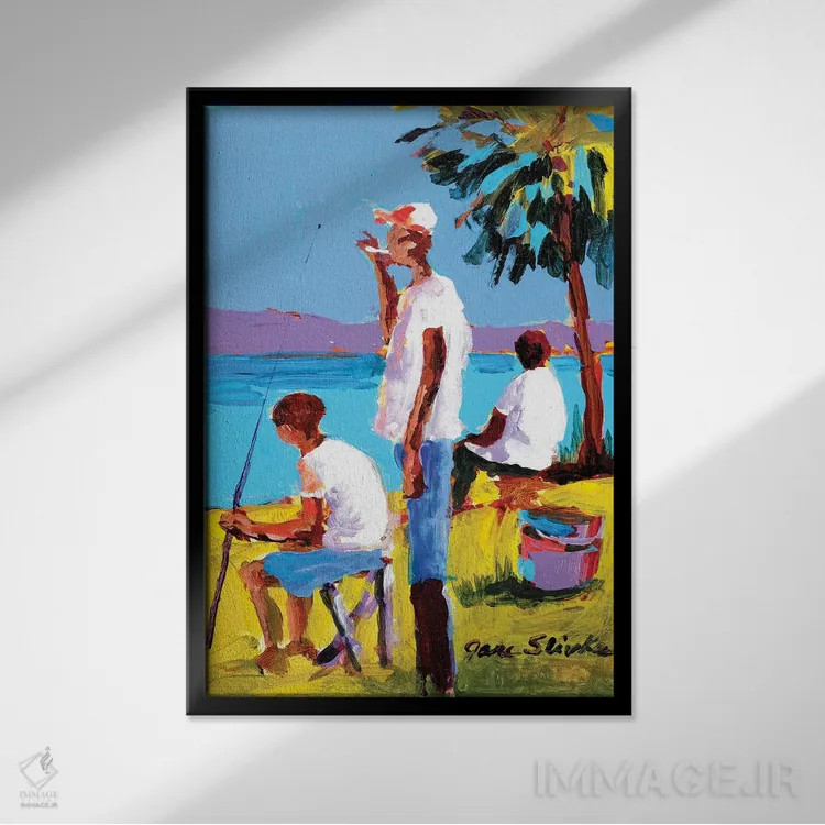 تابلو دکوراتیو ماهیگیری IV اثر جین اسلیوکا - نمای قابدار مشکی