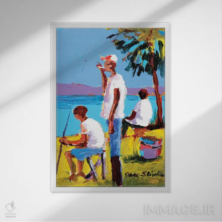 تابلو دکوراتیو ماهیگیری IV اثر جین اسلیوکا - نمای قابدار سفید