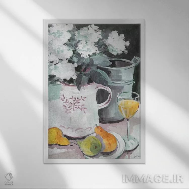 تابلو دکوراتیو گلدان گل اثر جین اسلیوکا - نمای قابدار سفید