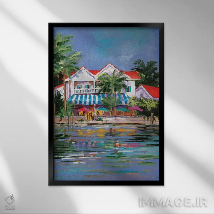 تابلو دکوراتیو اقامتگاه ساحلی I اثر جین اسلیوکا - نمای قابدار مشکی