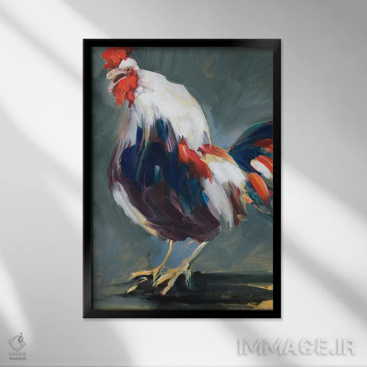 تابلو دکوراتیو خروس بیدار شونده اثر جین اسلیوکا - نمای قابدار مشکی