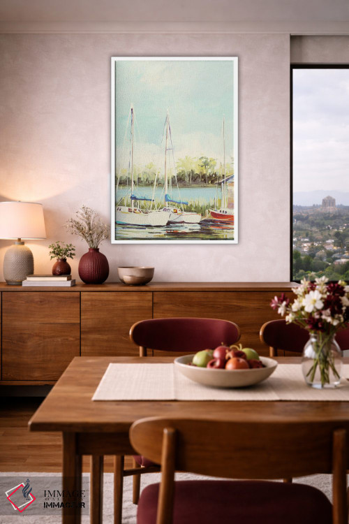 تابلو دکوراتیو بندر قایق های بادبانی اثر جین اسلیوکا - D4W