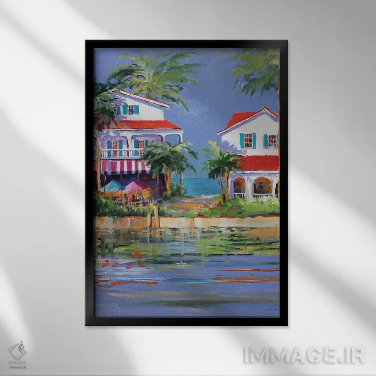 تابلو دکوراتیو اقامتگاه ساحلی II اثر جین اسلیوکا - نمای قابدار مشکی