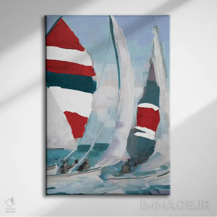 تابلو دکوراتیو بادبان قرمز و آبی II اثر جین اسلیوکا - نمای روبهرو روی دیوار