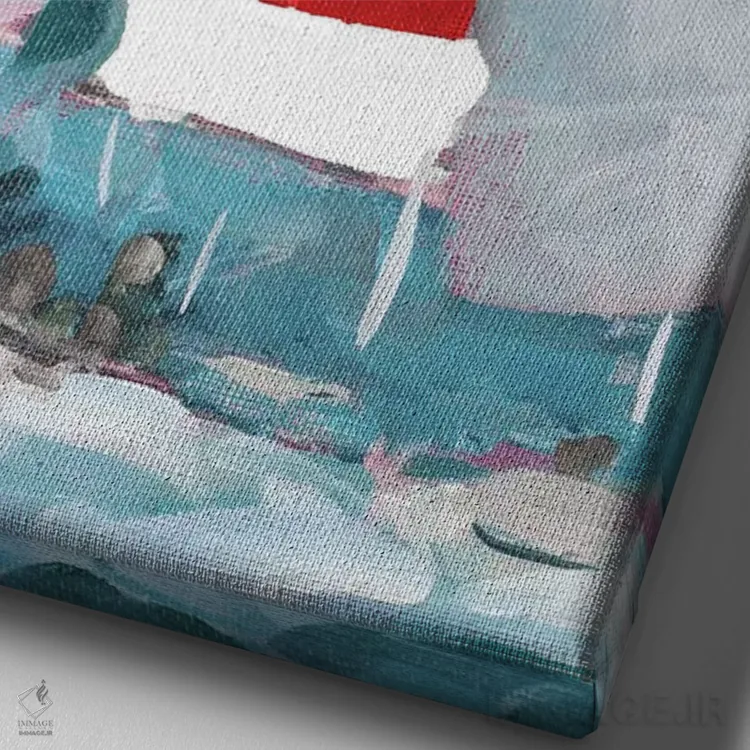 تابلو دکوراتیو بادبان قرمز و آبی I اثر جین اسلیوکا - نمای نزدیک بافت بوم