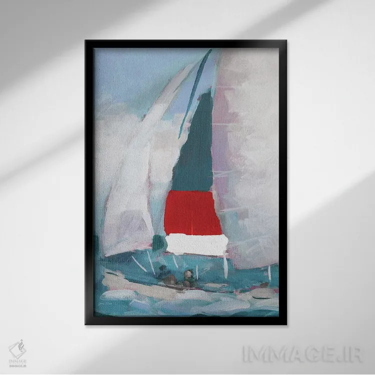 تابلو دکوراتیو بادبان قرمز و آبی I اثر جین اسلیوکا - نمای قابدار مشکی