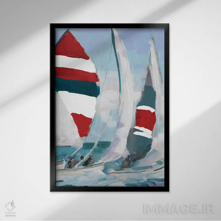 تابلو دکوراتیو بادبان قرمز و آبی II اثر جین اسلیوکا - نمای قابدار مشکی