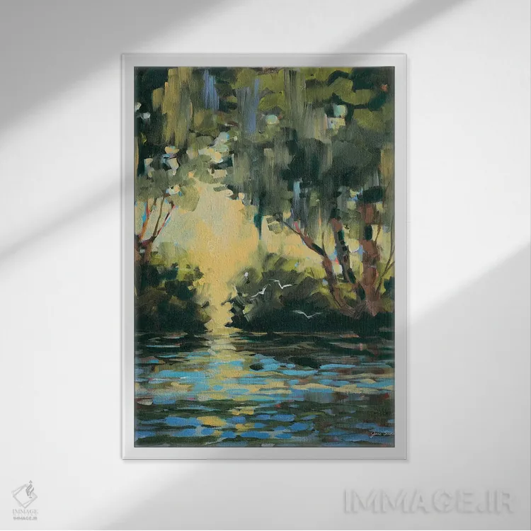 تابلو دکوراتیو در عمق جنگل اثر جین اسلیوکا - نمای قابدار سفید