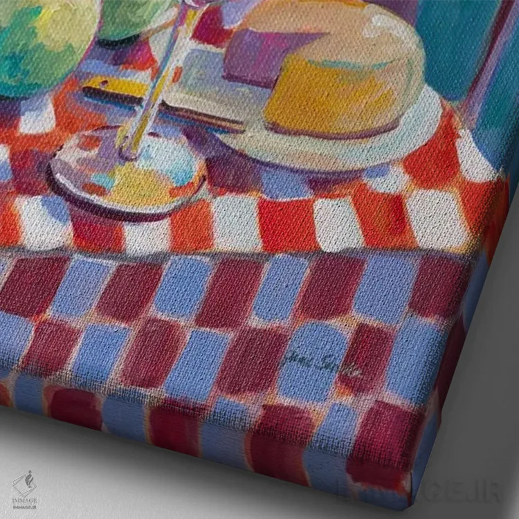 تابلو دکوراتیو میز یک نفره اثر جین اسلیوکا - نمای نزدیک بافت بوم