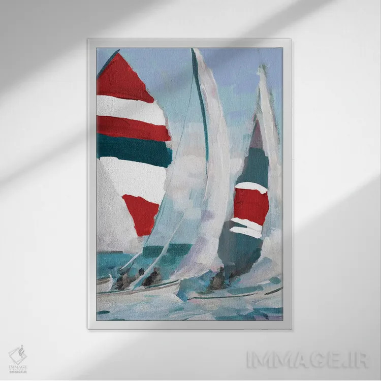 تابلو دکوراتیو بادبان قرمز و آبی II اثر جین اسلیوکا - نمای قابدار سفید