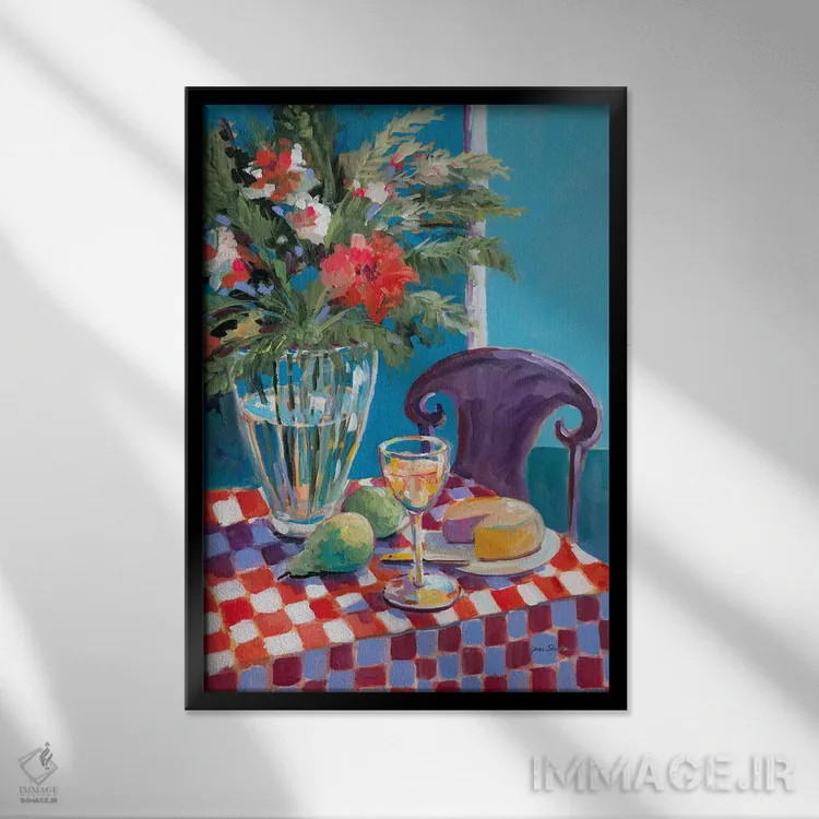 تابلو دکوراتیو میز یک نفره اثر جین اسلیوکا - نمای قابدار مشکی