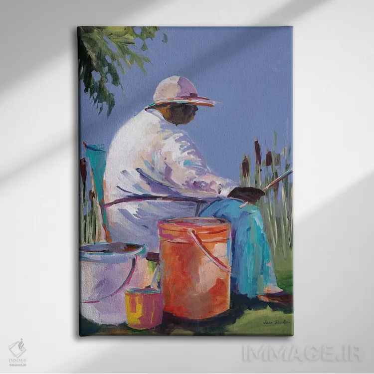 تابلو دکوراتیو خواهران در حال ماهیگیری I اثر جین اسلیوکا - نمای روبهرو روی دیوار