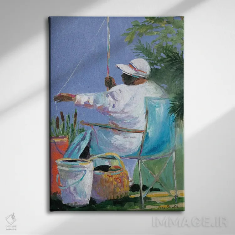 تابلو دکوراتیو خواهران در حال ماهیگیری II اثر جین اسلیوکا - نمای روبهرو روی دیوار